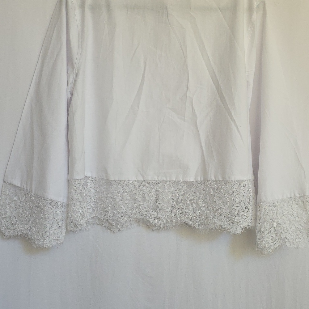 L'Agence White Blouse With Lace Hem And Cuffs.  Size Small Petite - Picture 8 of 10
